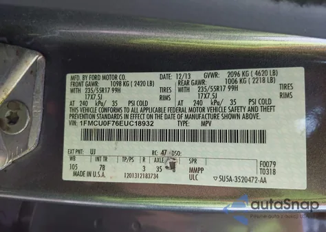 2014 Ford Escape S z USA, uszkodzony, nr VIN 1FMCU0F76EUC18932